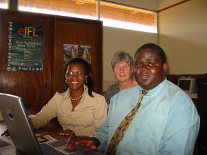 Ten years ago MALICO members examine electronic information resources at Bunda Library.