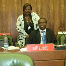Kondwani Wella, the first librarian from Malawi to participate in WIPO’s copyright committee (2010) with Kathy Matsika, EIFL Copyright Coordinator from Zimbabwe in the WIPO assembly hall. 