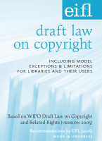 Cover of EIFL draft law on copyright, EIFL logo, light blue text