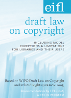 Cover of EIFL draft law Cover of EIFL draft law on copyright, EIFL logo, light blue text
