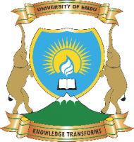 Emu University Logo which is two elephants holding a banner