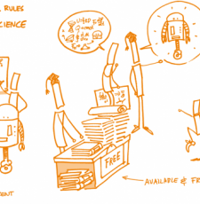Cartoon showing rules of open science - that science should be free, transparent & accessible