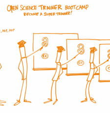 Cartoon characters at an open science workshop.