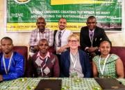 The IYALI team at the AfLIA conference: back, from left, Koi Kazungu, Kenya; Mustafa Tuhami, Egypt; Momoh Mansaray, Sierra Leone. Front, from left, Harouna Ahmadou Saliou Yerima, Cameroon; Joseck Olala, Kenya; Ramune Petuchovaite, EIFL, Joan Njogu, Kenya.