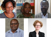 EIFL at the event: top from left, EIFL copyright librarians, Katherine Matsika, Awa Diouf Cisse, Japhet Otike; bottom, Dick Kawooya, Associate Professor, College of Information and Communications, Uni. of South Carolina, EIFL-IP Manager, Teresa Hackett.