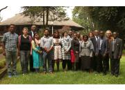 A group of trainees and trainers at the EIFL Open Science train-the-trainers course in Addis Ababa. They are standing outside the training venue.