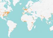 Map of the world showing extent of participation in FSCI 2021, by marking 49 countries where registrants come from. 