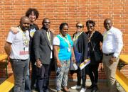 The seven scholarship winners, from left: Jeff Nyoka (South Africa), Petar Lukacic (Croatia), Bright Ofori (Ghana), Kemberley Constable (St Lucia), Biljana Kochishka (Macedonia), Purity Kavuri-Mutuku (Kenya) and Charles Kamdem Poeghela (Cameroon).