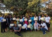 Group photo of Zambian public library trainers with certificates, after completing EIFL training of trainers programme.