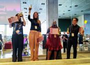 EIFL Public Library Innovation Awards ceremony at the Next Library Festival 2023 - from left, Jelena Rajic from Serbia, Martyna Maliene from Lithuania, Marianne Wamuyu from Kenya, and Ivan Eduardo Triana Bohoquez from Colombia.