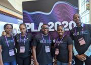 The five young library innovators, from left - Daisy Ashabahebwa (Uganda), Sarah Nyaboke Ogembo (Kenya), Dominic Bwalya Chitondo (Zambia), Letta Shivute (Namibia) and Yusuf Ganyana (Kenya).