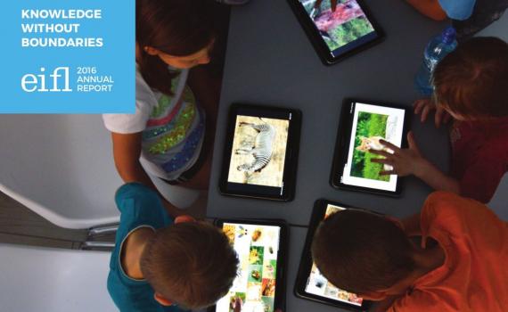 Cover of report showing picture of children looking at tablet computers.