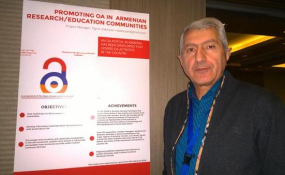 Tigran Zargaryan, Director at National Library of Armenia, presents the open access portal project at the EIFL General Assembly. Tigran Zargaryan, Director at National Library of Armenia, presenting the open access portal project at the EIFL General Assembly.
