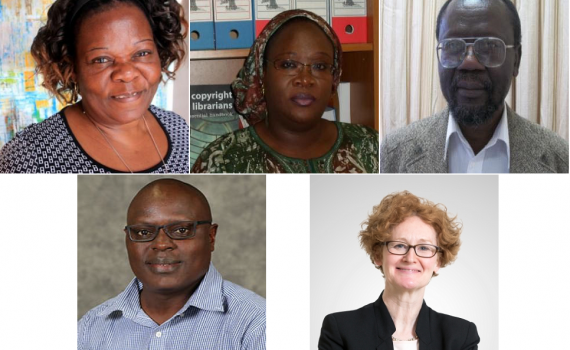 EIFL at the event: top from left, EIFL copyright librarians, Katherine Matsika, Awa Diouf Cisse, Japhet Otike; bottom, Dick Kawooya, Associate Professor, College of Information and Communications, Uni. of South Carolina, EIFL-IP Manager, Teresa Hackett. EIFL at the event: top from left, EIFL copyright librarians, Katherine Matsika, Awa Diouf Cisse, Japhet Otike; bottom, Dick Kawooya, Associate Professor, College of Information and Communications, Uni. of South Carolina, EIFL-IP Manager, Teresa Hackett.