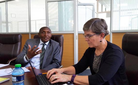 EIFL-PLIP Capacity Building Manager (and blog author) Susan Schneur interviews KNLS Director Richard Atuti about staff development needs during the meeting of the cross-departmental working group of KNLS staff in May 2017. EIFL-PLIP Capacity Building Manager (and blog author) Susan Schneur interviews KNLS Director Richard Atuti about staff development needs during the meeting of the cross-departmental working group of KNLS staff in May 2017.