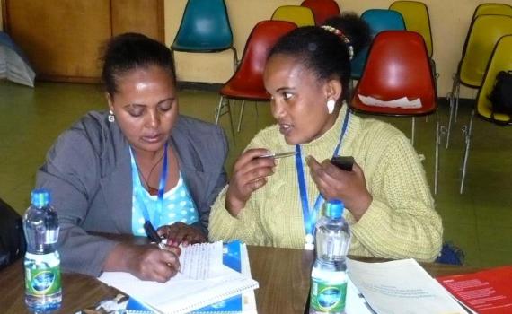 Learning together - two of the 25 public librarians from Addis Ababa who attended the first EIFL-PLIP workshop in July 2015.