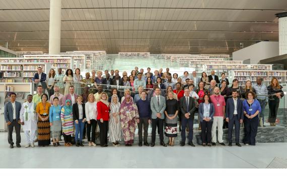 All the delegates to the 2018 EIFL General Assembly in Qatar National Library. All the delegates to the 2018 EIFL General Assembly standing in Qatar National Library.
