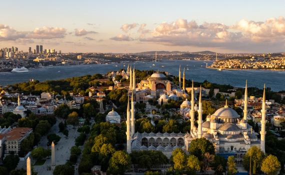 Aerial view of the historical peninsula and modern skyline of Istanbul. Photo by Hunanuk