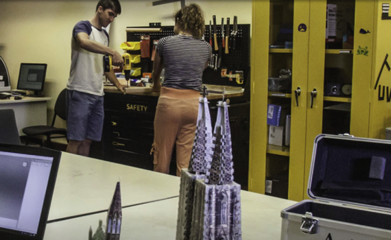 The DeLaMare Library makerspace (University of Nevada, Reno, USA) offers 3D printers and scanners, lasers and vinyl cutters, a PCB milling machine, soldering and sewing stations and a variety of hand tools.