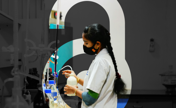 A researcher against the backdrop of the OA lock logo