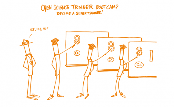Cartoon characters at an open science workshop.