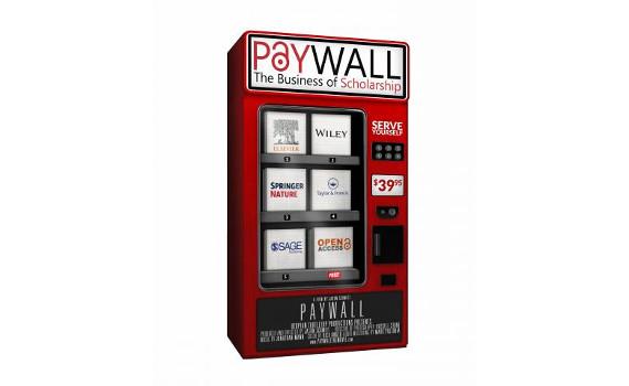 logo for the film Paywall the Movie - a red vending machine with publishers' names on the purchase buttons