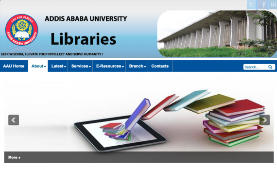 Screenshot of AAUL home page showing library building