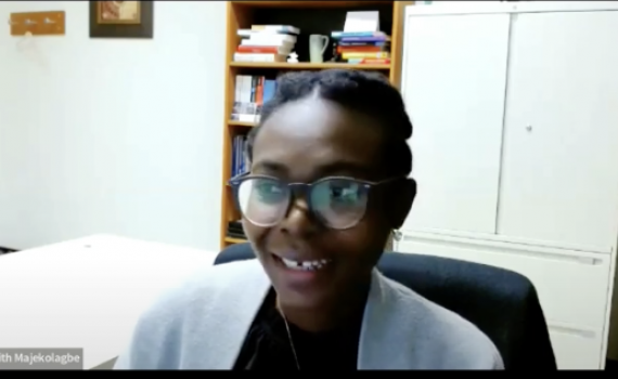 Faith Majekolagbe, Assistant Professor, Faculty of Law, University of Alberta, Canada, presents during the third webinar. 