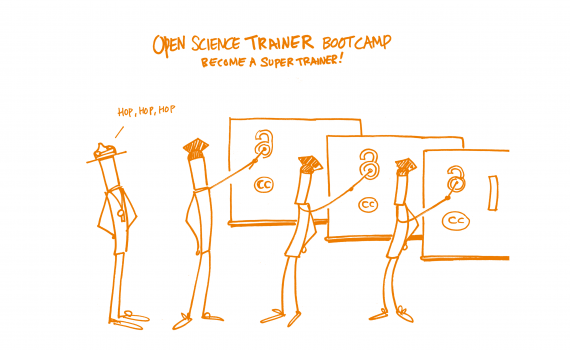 Cartoon showing open science training bootcamp.