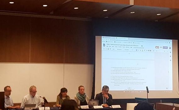 The panel presents the proposed Treaty on Copyright Exceptions and Limitations for Educational and Research Activities (TERA) at the Fifth Global Congress on IP and the Public Interest in Washington DC. Photo shared by Kylie Pappalardo.